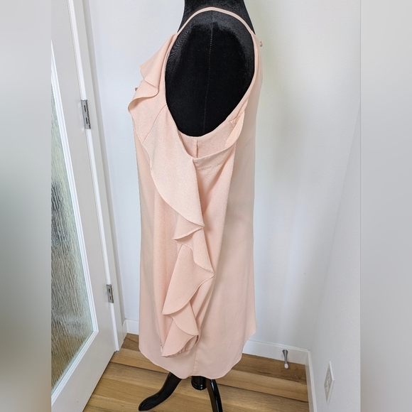 Marchesa Rose women Blush Pink Ruffle Cold Shoulder Long Sleeve Mini Dress Sz M - Picture 4 of 11